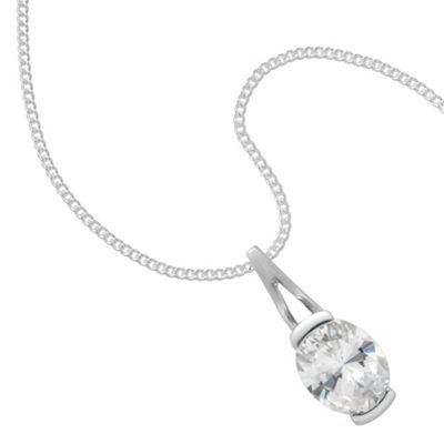 Simply Silver Sterling Silver Cubic Zirconia Oval Stick Necklace