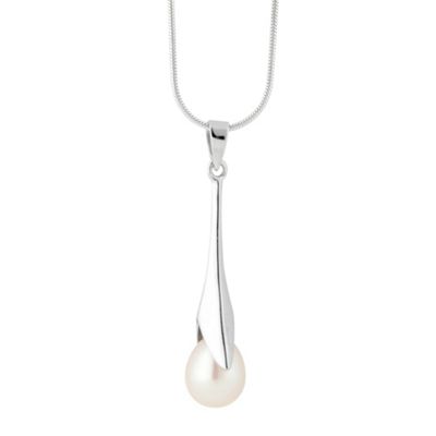Sterling silver sleek silver stem pearl droplet necklace