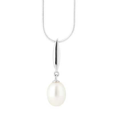 Sterling silver bar and pearl drop  necklace