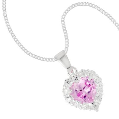Cubic zirconia pink cluster heart sterling silver necklace