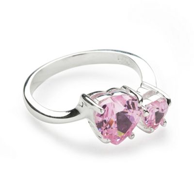 Simply Silver Sterling Silver Pink Cubic Zirconia Double Heart