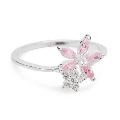 Sterling Silver Pink Flower Cubic Zirconia
