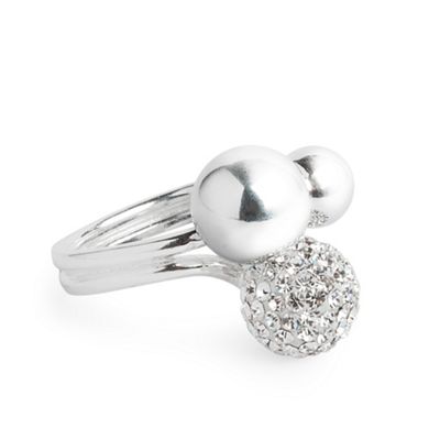 Simply Silver Sterling Silver White Pave Tripple Ball Ring