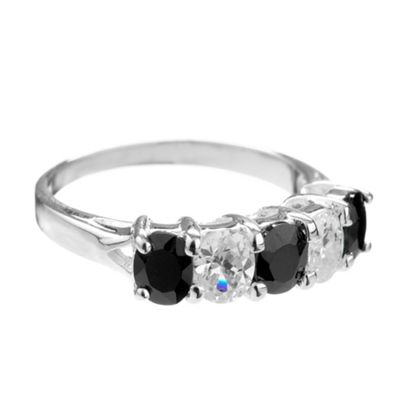 Simply Silver Sterling Silver Black and Crystal Cubic Zirconia