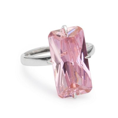 Sterling Silver Pink Cubic Zirconia Oblong Ring