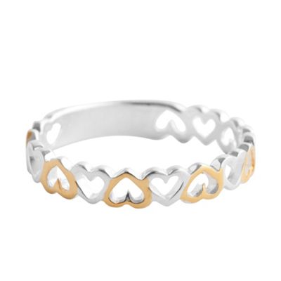 Two Tone Sterling Silver And Gold Heart Band Ring
