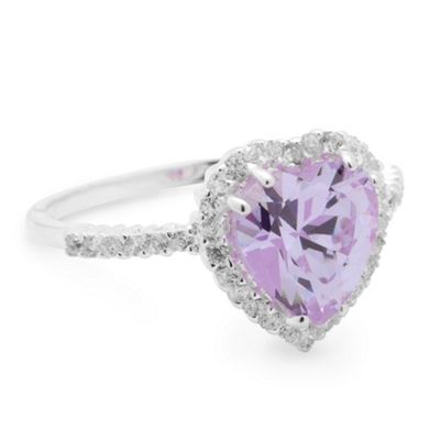 Simply Silver Sterling Silver Purple Cubic Zirconia Heart Ring