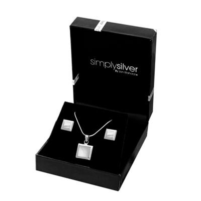 Simply Silver Sterling Silver Mother of Pearl Square Stud