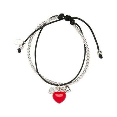 Simply Silver Sterling Silver And Cord Bracelet With Red Heart
