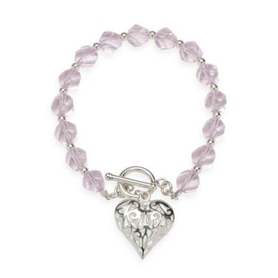 Simply Silver Sterling Silver Filigree Puff Heart Charm Bracelet