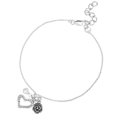 Simply Silver Sterling Silver Bracelet with Heart, Rose and