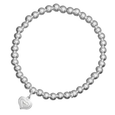 Simply Silver Sterling Silver Heart Charm Beaded Bracelet