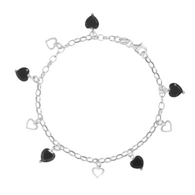 Simply Silver Sterling Silver Black Stone Heart Drop Bracelet