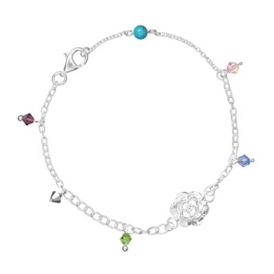 Sterling Silver Flower And Multi Colour Bead Skinny Bracelet