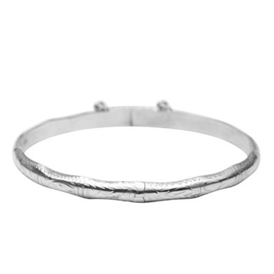 Simply Silver Sterling Silver Engraved Bamboo Shaped Bangle