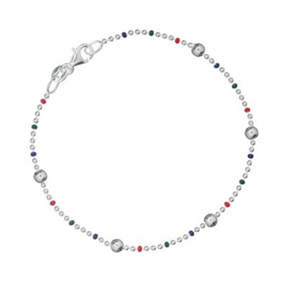 Simply Silver Sterling Silver Ball Chain Multi Coloured Bracelet