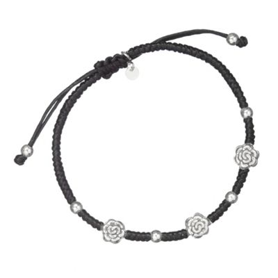 Simply Silver Sterling Silver Rose Beaded Black Friendship