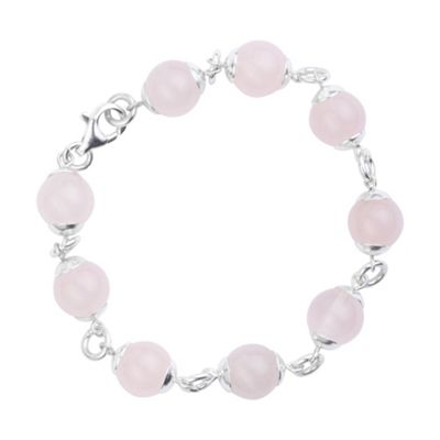 Rose Quartz Ball And Sterling Silver Link Bracelet