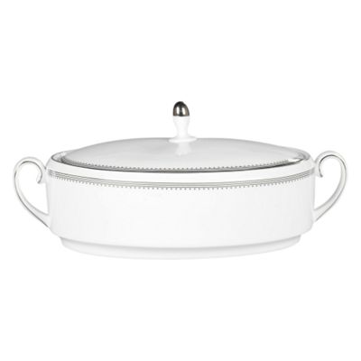 White Grossgrain covered vegetable dish