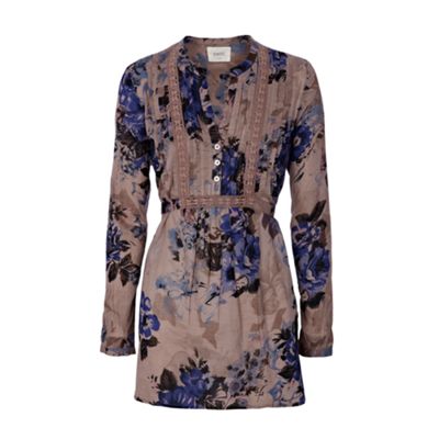 Oasis Print And Lace Tie Back Blouse