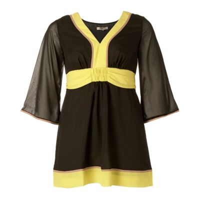 Black colour block kaftan top                                                                                                   