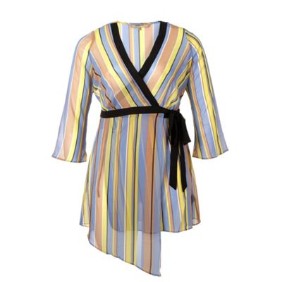 Blue striped sheer wrap top                                                                                                     