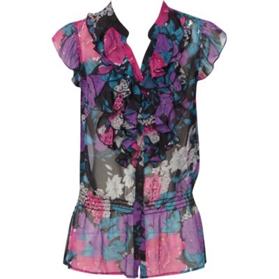 Oasis Rose Print Ruffle Blouse