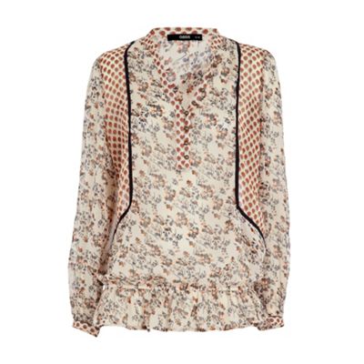 Patch print folk blouse