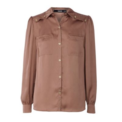 Oasis Brown safari chic blouse