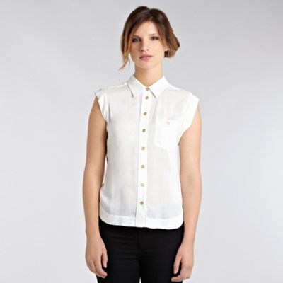Warehouse Cream roll-sleeve blouse
