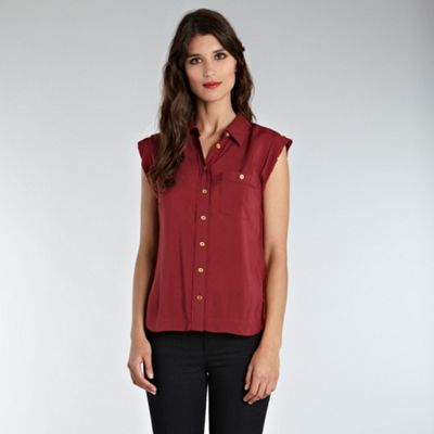 Warehouse Red Roll-Sleeve Blouse