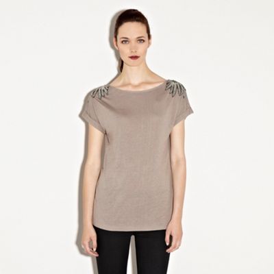 Light Grey Beaded Shoulder Slouchy Tee