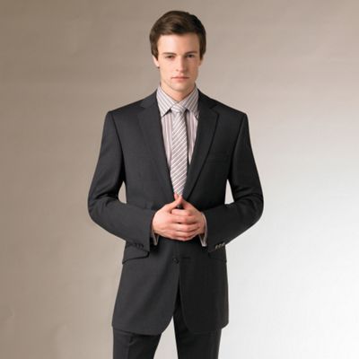 Charcoal Plain Single Breasted 2 Button Suit Jacket