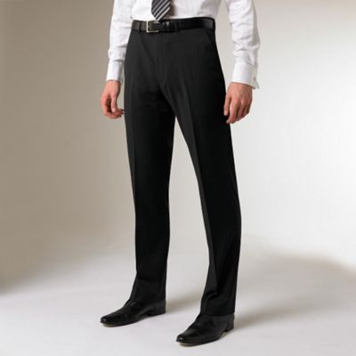 Black Stripe Machine Washable Flat-front Suit Trousers