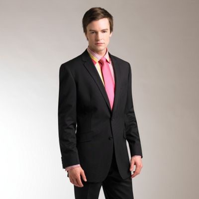 Black Narrow Grey Stripe Single Breasted 2 Button Suit Jacket Notch Lapels