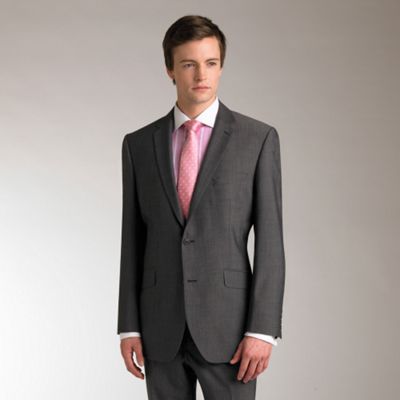 Plain grey mohair look single breasted 2 button suit jacket notch lapels