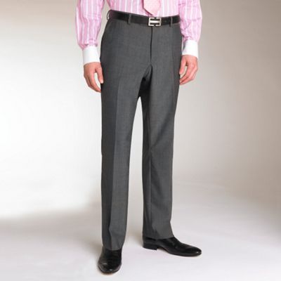 Plain Grey Mohair Look Flat Front Trousers