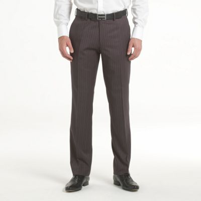 Grey stripe flat-front formal trousers