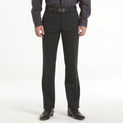 Black flat-front formal trousers