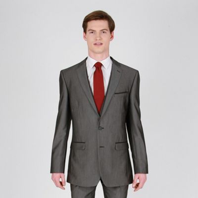Silver pindot fashion suit jacket with black satin pocket trim