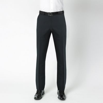 Black stripe woollen suit trousers