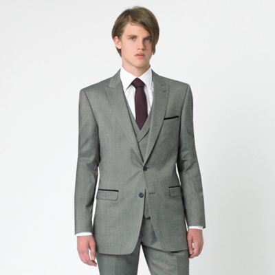 Silver tweed look velvet trimmed 2 button suit jacket