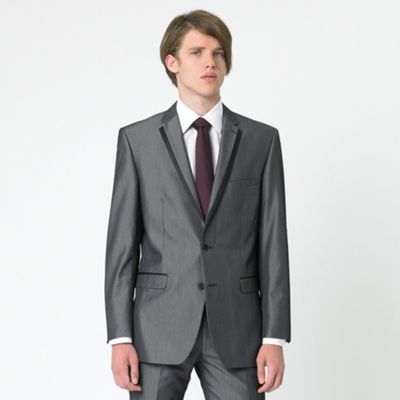 Silver tonic 2 button satin trimmed suit jacket