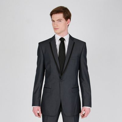 Mens Fashion Suits on Blue Tonic Fashion Suit Jacket With Black Satin Trim