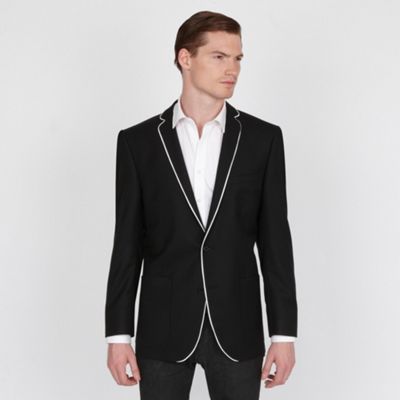 Black plain 2 button piped fashion blazer