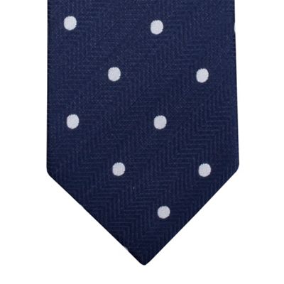 Navy Herringbone Dots Tie