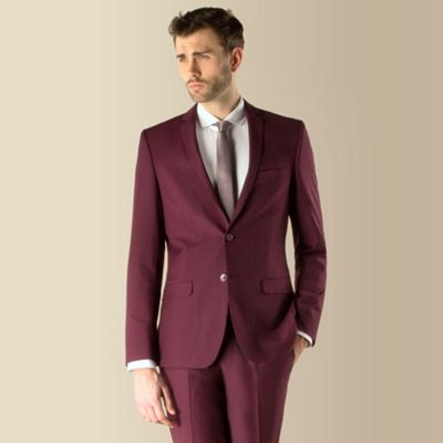 ... Mulberry shade plain slim fit 2 button suit jacket- at Debenhams