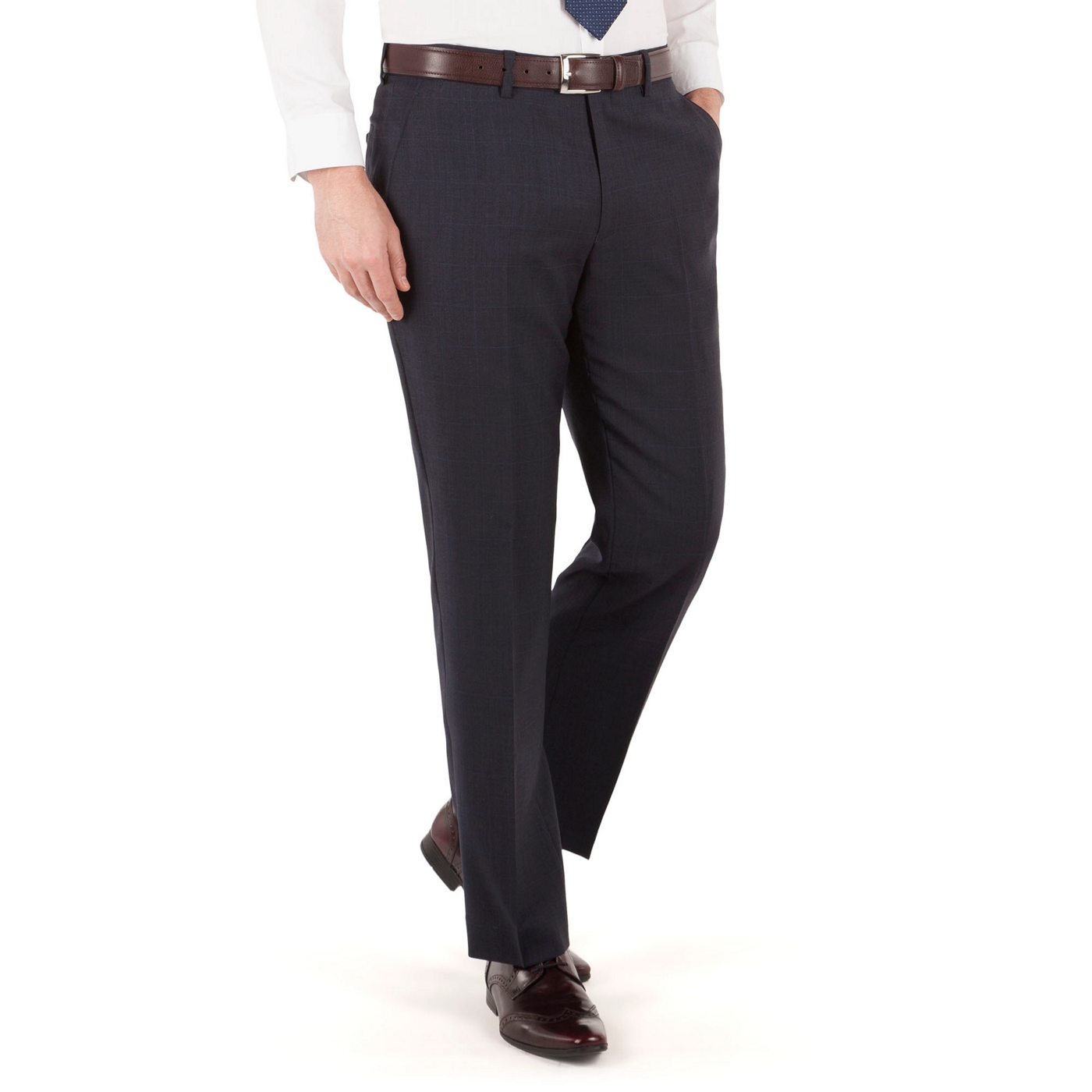 Jeff Banks Blue check plain front regular fit luxury suit trouser