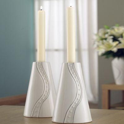 Ivory Silver Ripple 9 inch pair of candlesticks