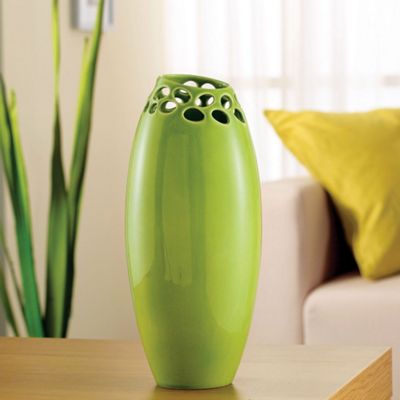 Olive Bubbles 11 inch vase